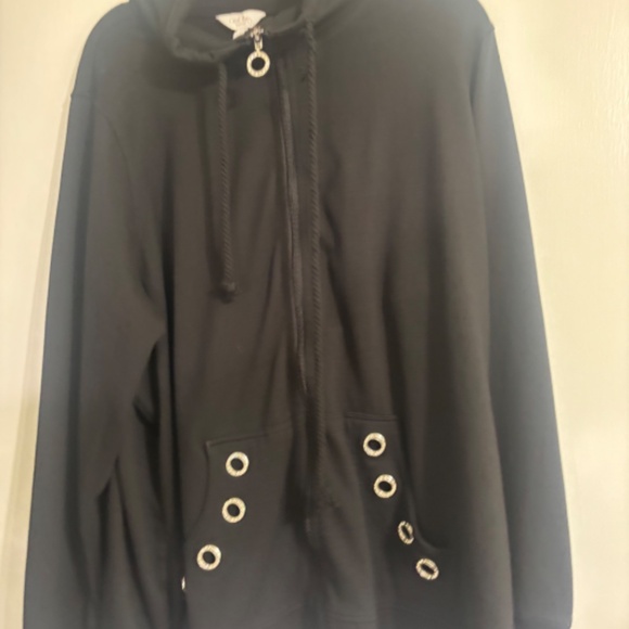 GORGEOUS Plus Size Black Knit Zip Cardigan Jacket with embellishments 2X - Picture 8 of 8